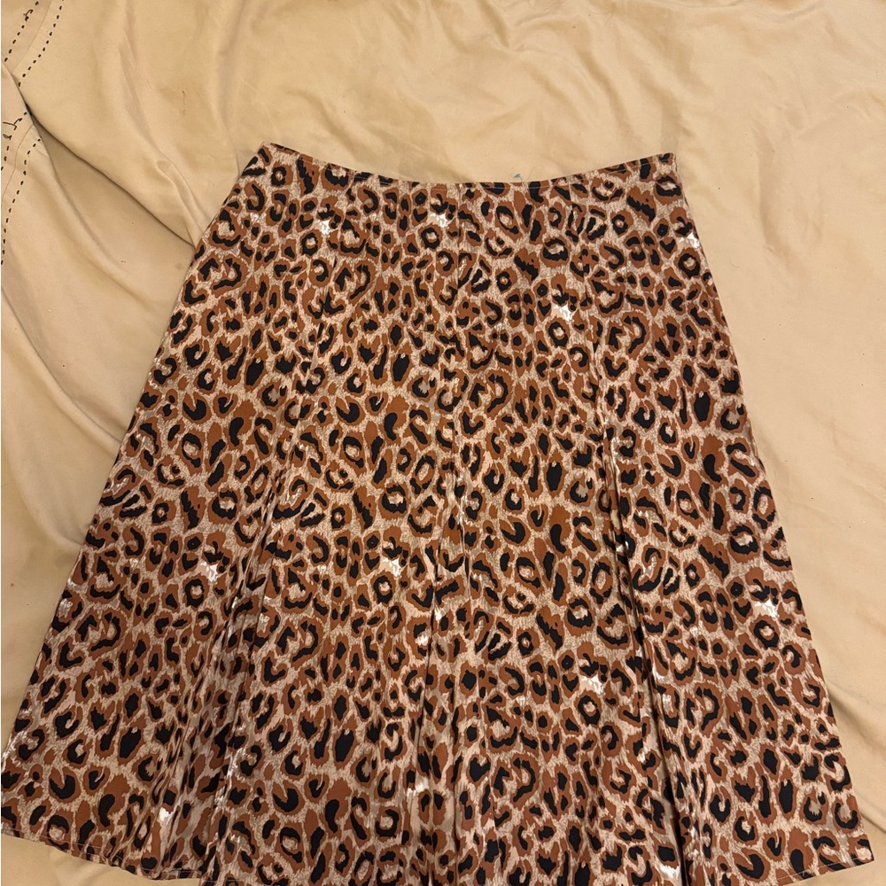 Cheetah printKnee-Length A-Line Skirt with Pleats
